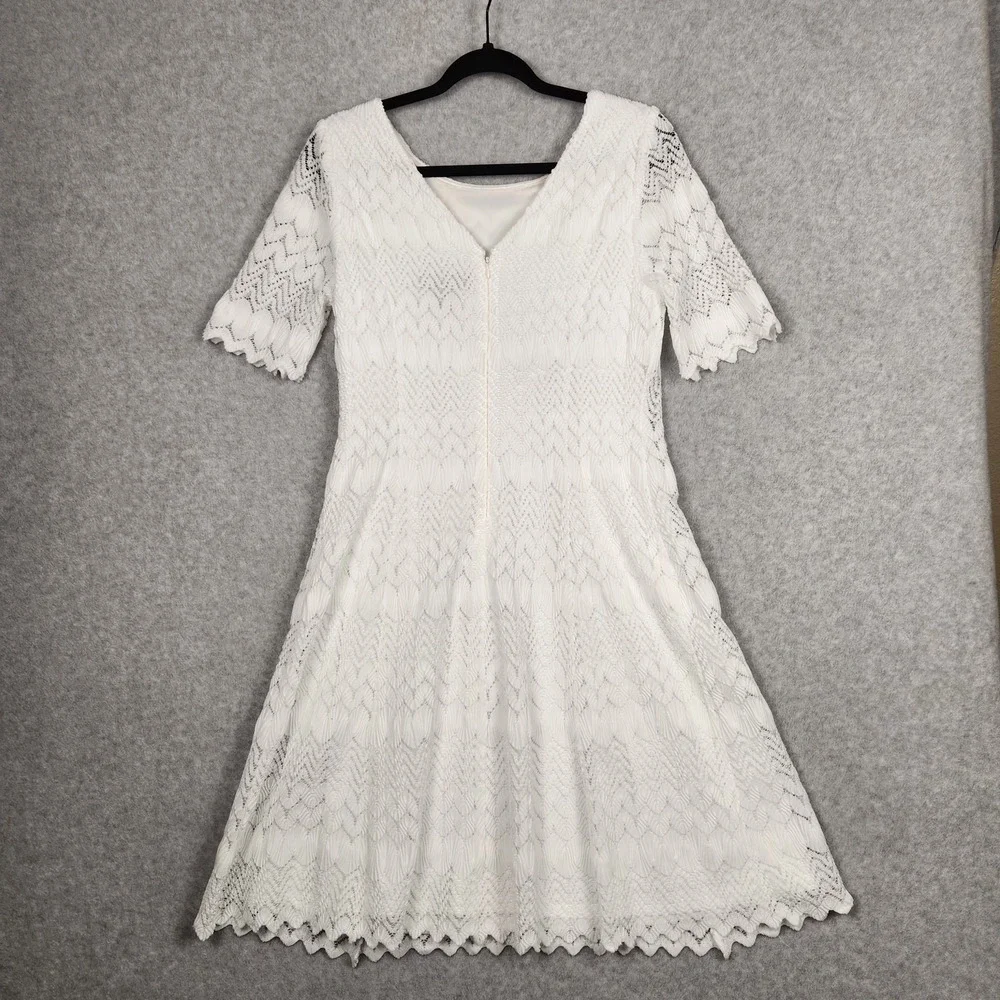 Jessica Howard Dress Womens 10 White Lace Short Sleeve Fit Flare‎ Zipper Spring
